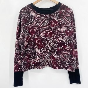 Joie Caleigh Floral‎ Print Cropped Crew Sweater Cotton Burgundy Size Large